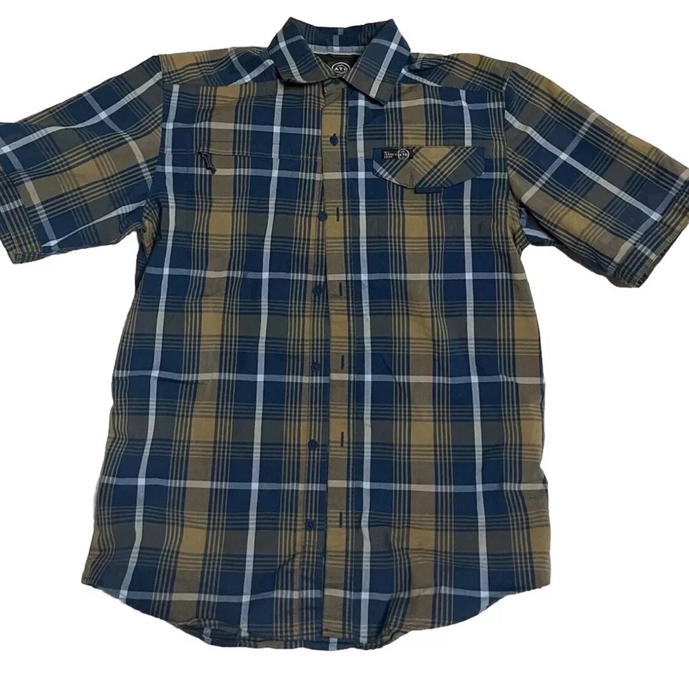 Wrangler ATG Shirt Small Blue Plaid Lightweight Button Up Short Sleeve Mens 🔥